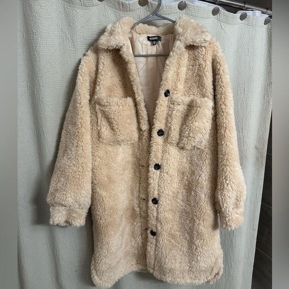 Missguided tan Long teddy coat - Picture 3 of 4